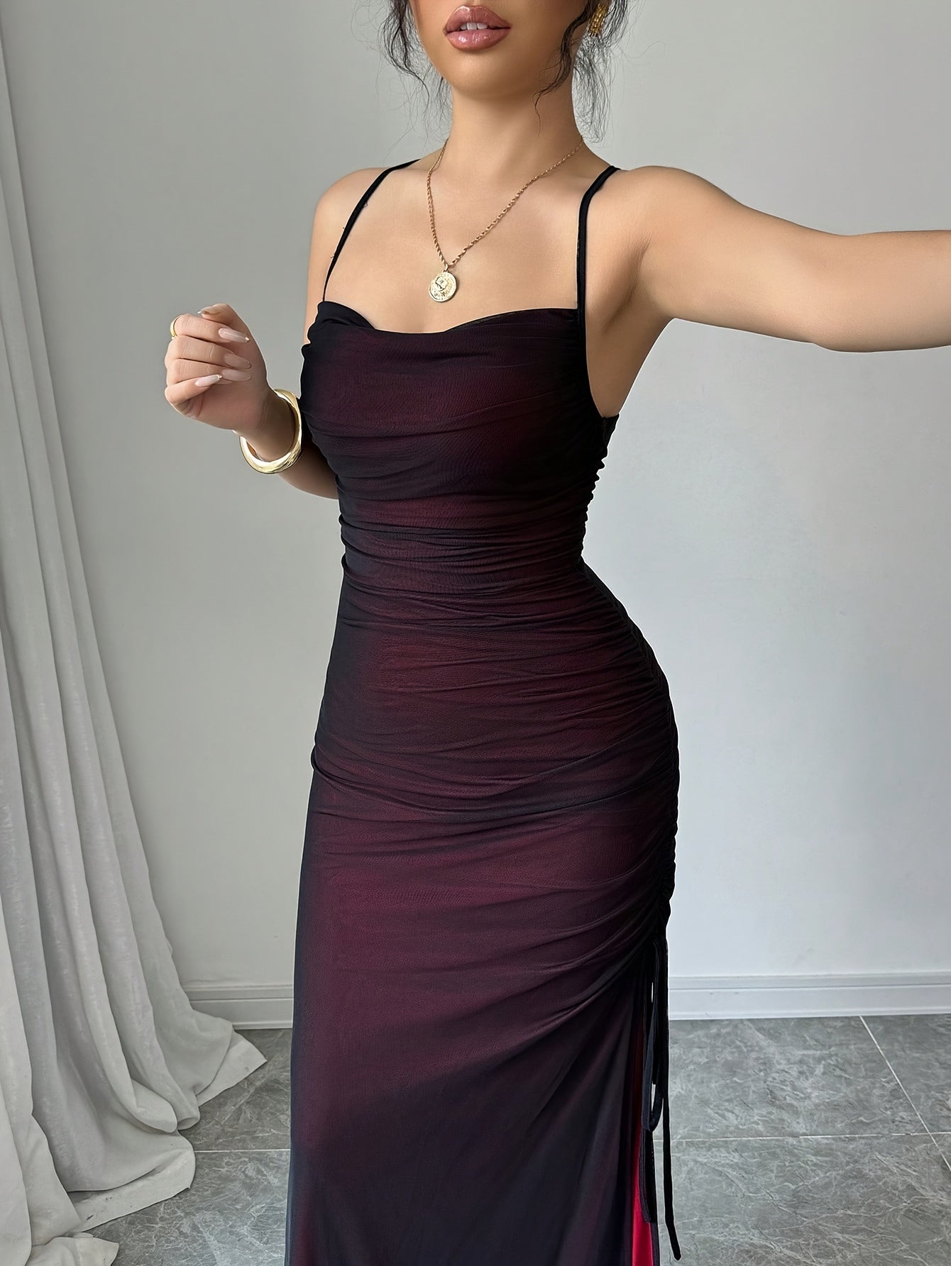 Robe de soirée élégante dos nu pour femme - Robe de cérémonie extensible pour événements formels et occasions spéciales au quotidien - Lavable en machine, mode polyvalente, tissu très élastique, détails en double maille