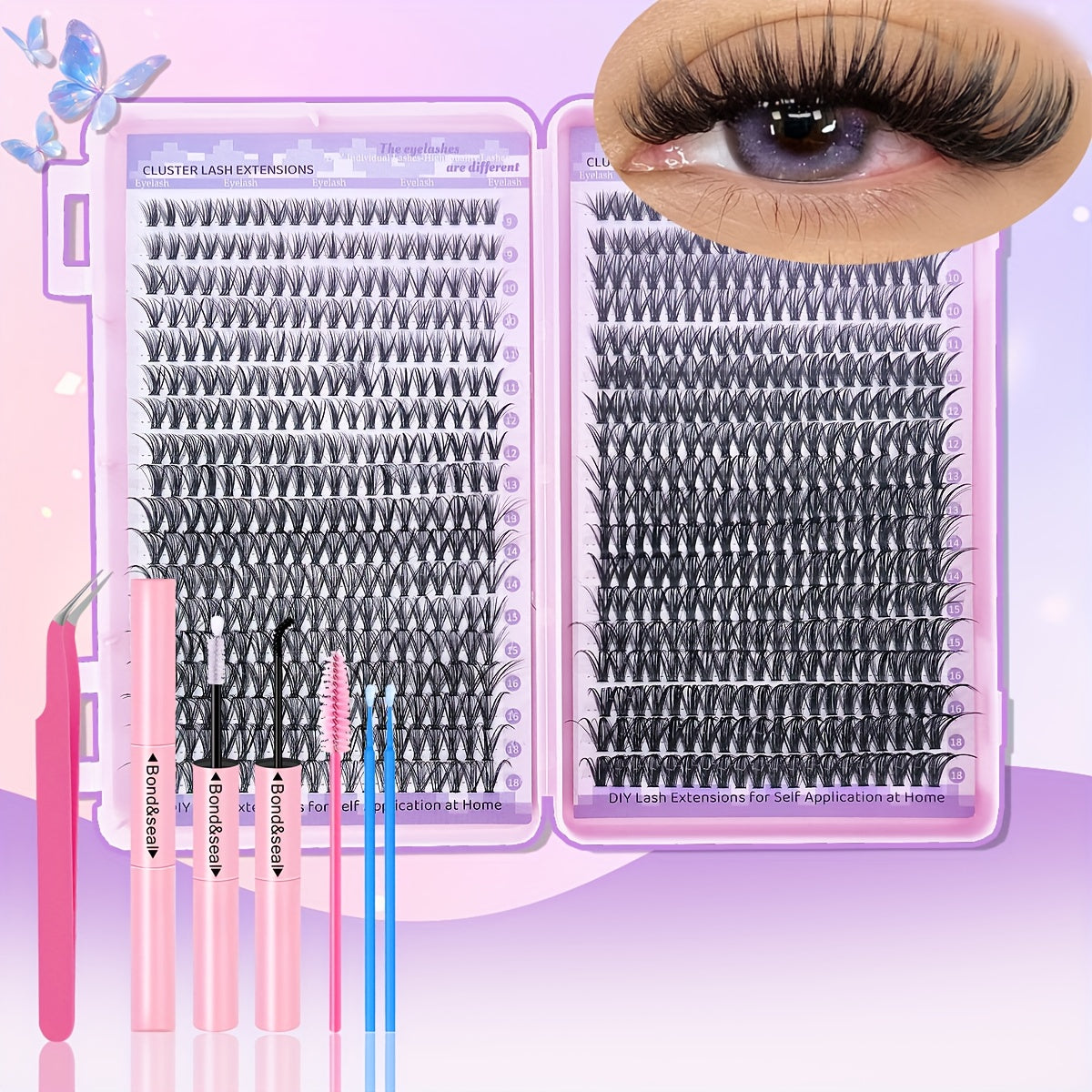 Set DIY d’Extensions de Cils – 720/300/200 pcs, Cils Individuels 9-18 mm Mélangés, Épaisseurs 30D/40D/50D/80D, Inclus Colle et Pince, Parfait pour Débutants, Idéal Cadeau Raffiné pour Nouvel An, Saint-Valentin et Autres Occasions