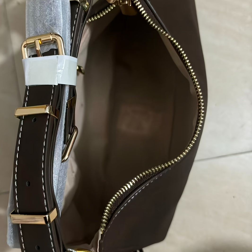 Sac cabas pour femmes – grande capacité, marron café, ferrures dorées, bandoulière et poignée réglables, fermeture zippée, élégant et polyvalent pour usage professionnel et quotidien.