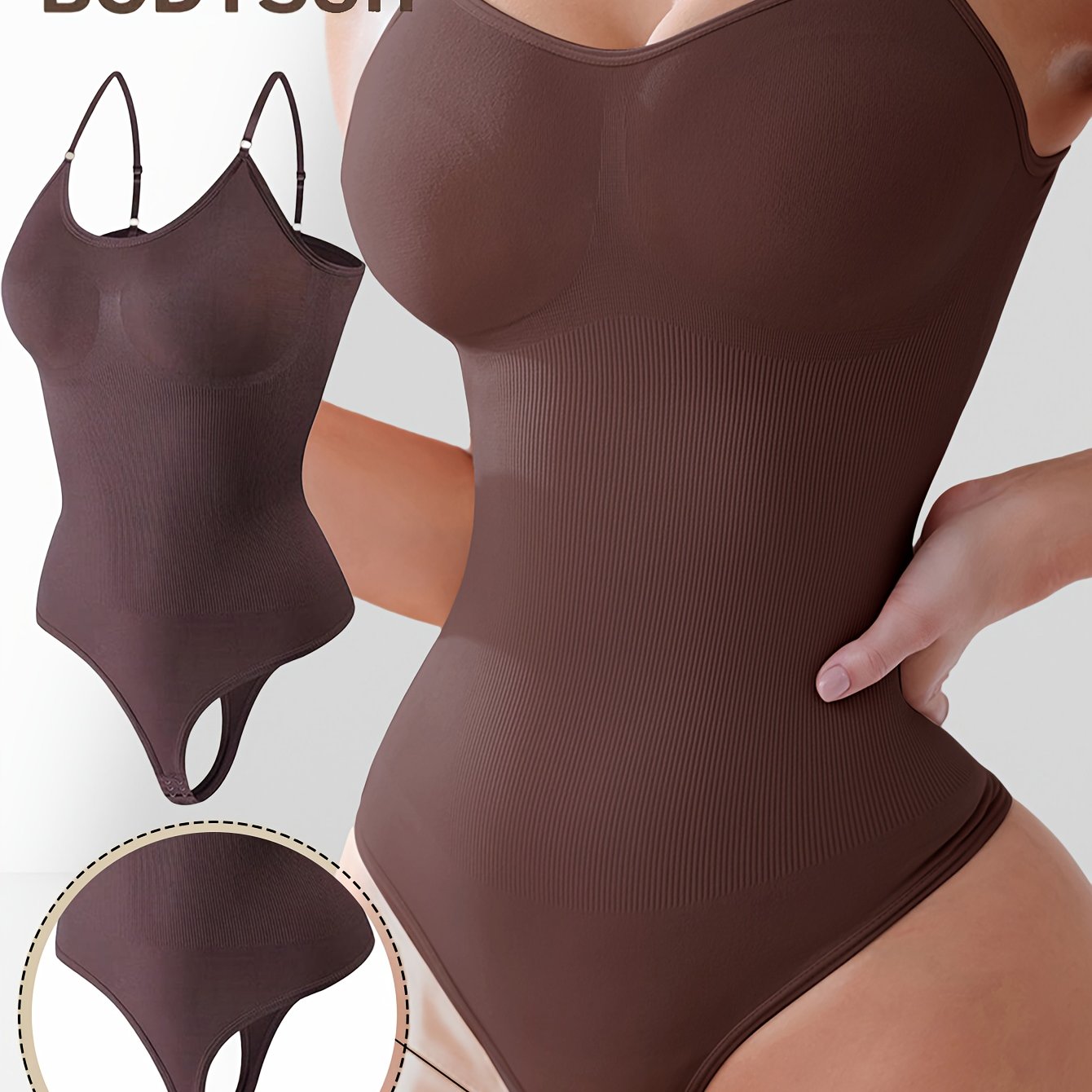 Body femme élégant couleur unie, dos nu, maintien élevé avec contrôle du ventre et effet amincissant, mélange nylon-élasthanne, parfait pour tenue décontractée