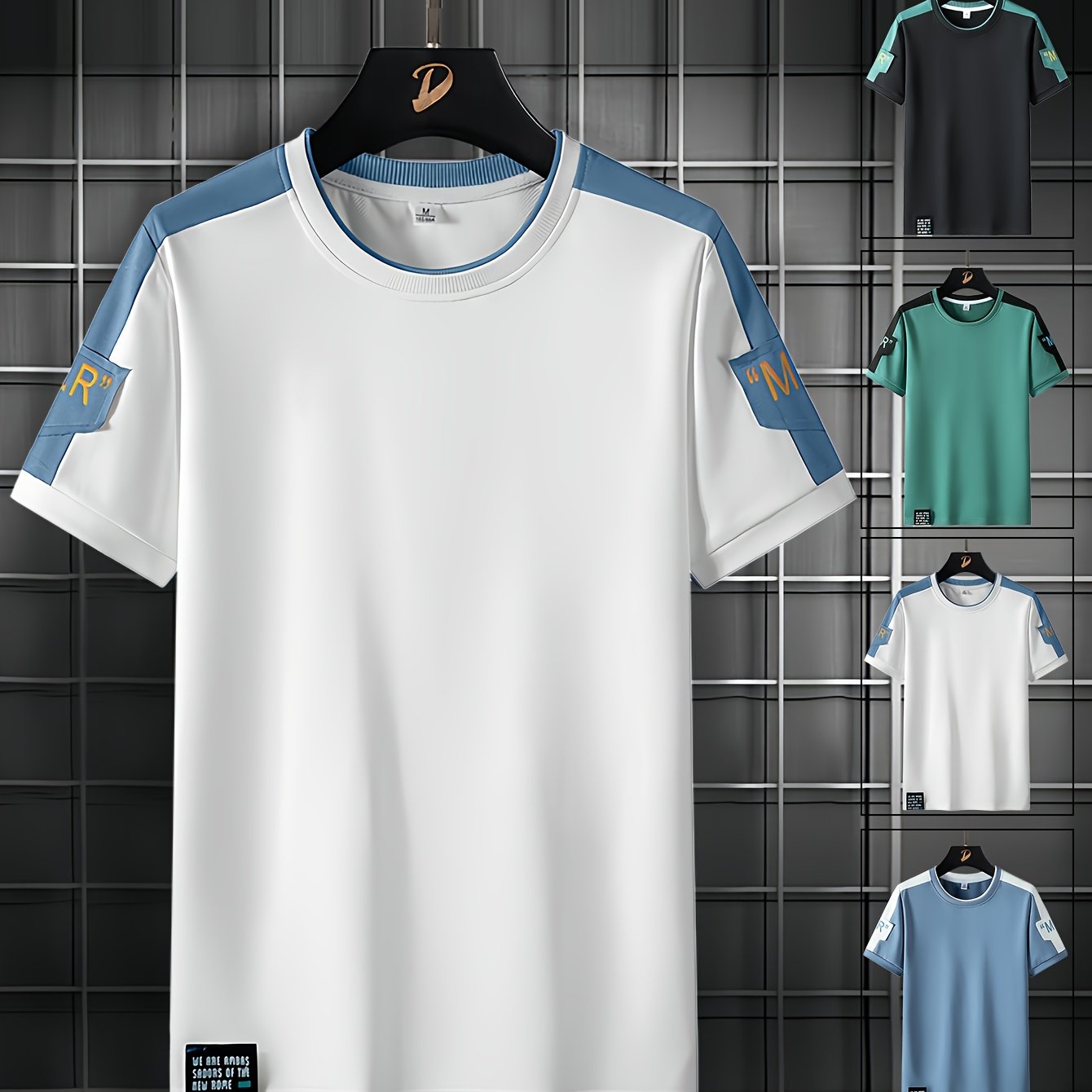 Men's Fashion T-Shirt, Summer Spliced Short-Sleeve Tee for Men, Casual Sporty Round Neck Top with Elastic Breathable Fabric - Versatile Streetwear Gift