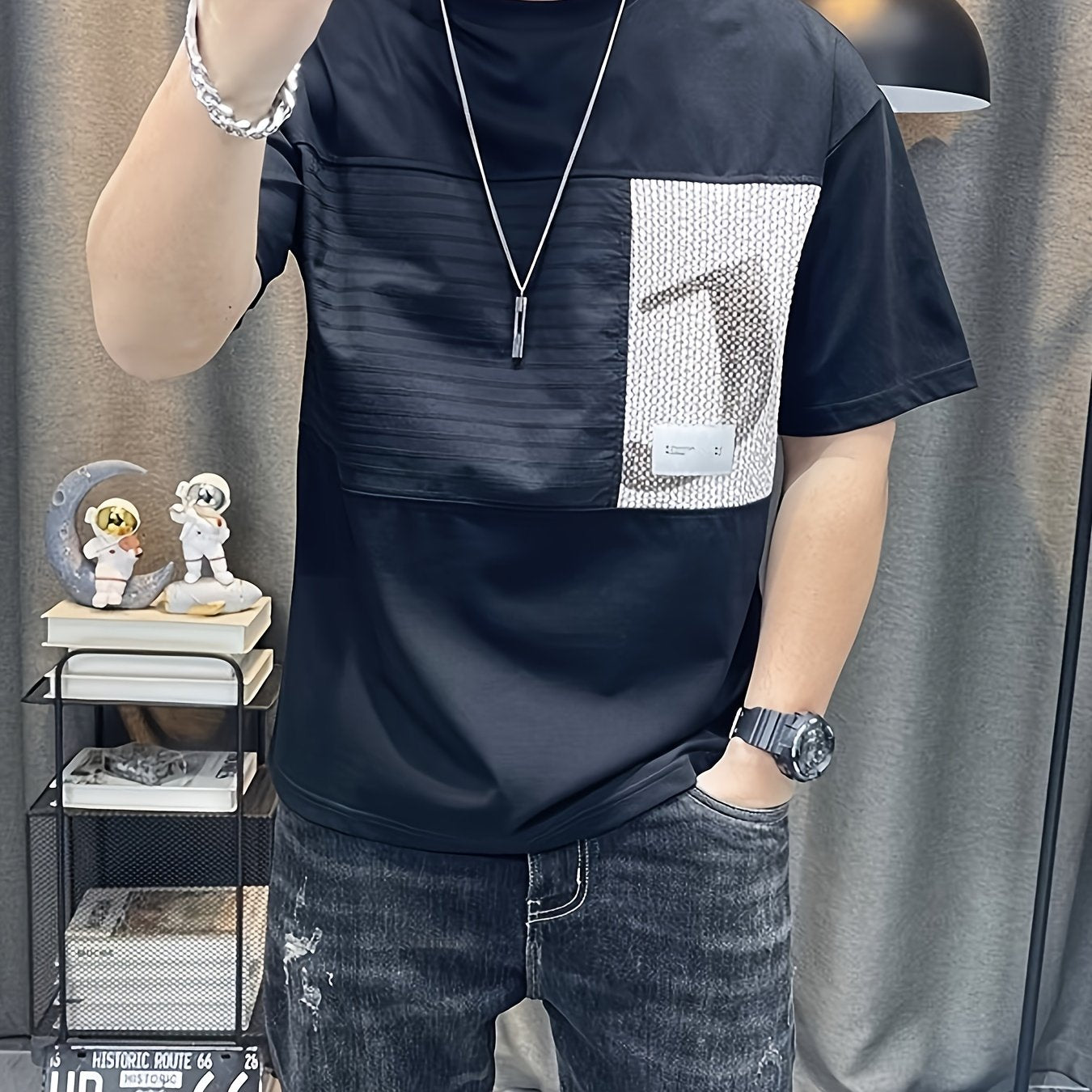 Men'S Slim-Fit Breathable Short Sleeve T-Shirt - Summer Casual Round Neck Tee with Geometric Pattern, Wrinkle-Resistant & Fade-Resistant, Lightweight for Casual Attire, Breathable Clothing | Trendy Casualwear | Comfortable Fi