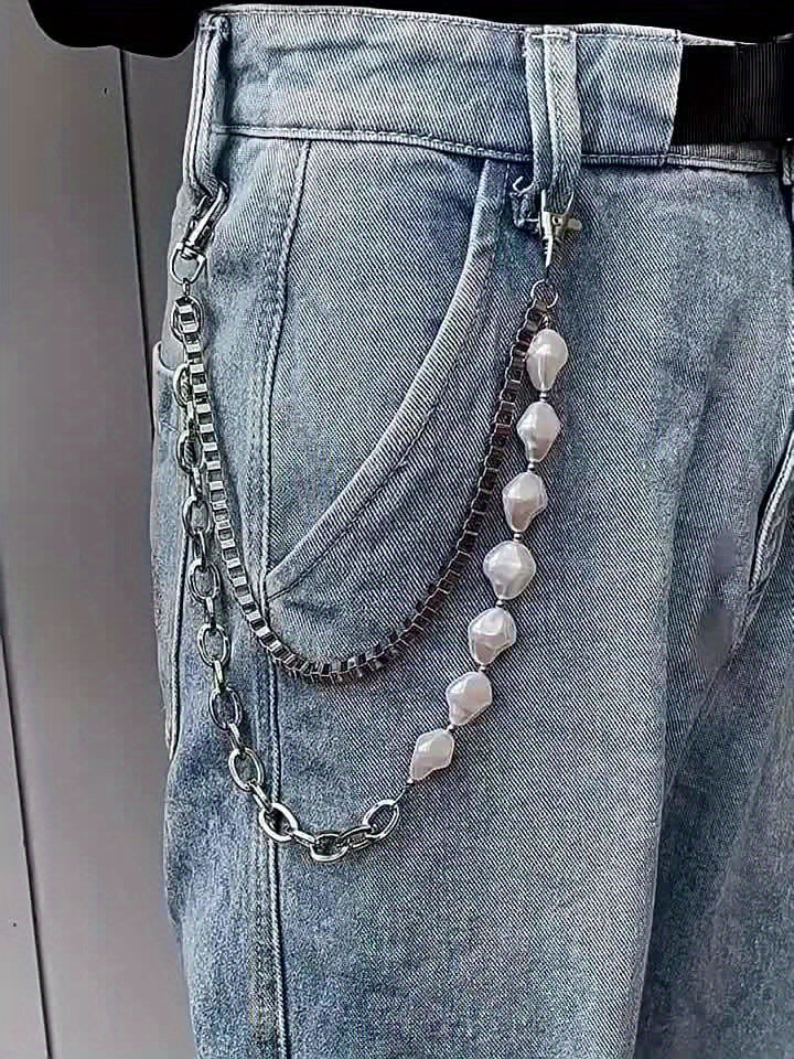 Ceinture chic en perles et chaîne métallique – Design irrégulier à perles, accessoire de taille en alliage pour jeans, robes et jupes, parfaite pour sorties décontractées