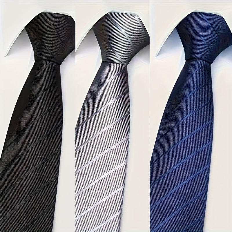 6pcs Cravates Homme – Rayées, Zippées, Formelles, Noir/Bleu/Gris/Rouge, Mariage & Événements