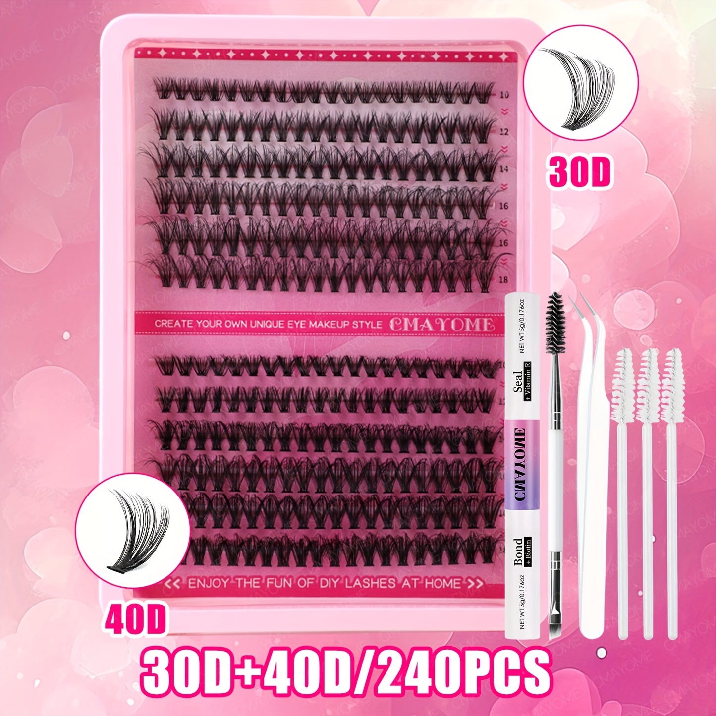 Set de Cils Postiches Fluffy – 240/640 pcs, Grande Capacité, 4 Styles à Mixer, Longueurs Mélangées 8-18 mm, Épaisseurs 10D-100D, Inclus Colle et Outils, Réutilisables et Durables, Idéal pour Débutants, DIY, Extensions et Effet Naturel