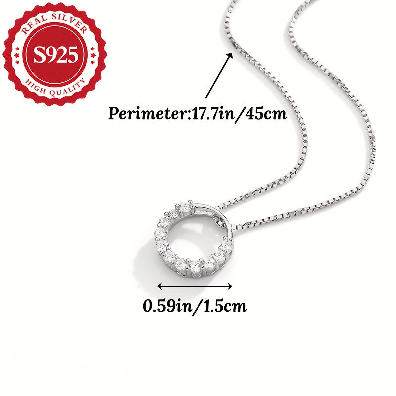 Collier pendentif cercle en argent S925, zirconia synthétique scintillant, 4 g, hypoallergénique, design minimaliste et élégant, parfait pour un usage quotidien ou comme cadeau