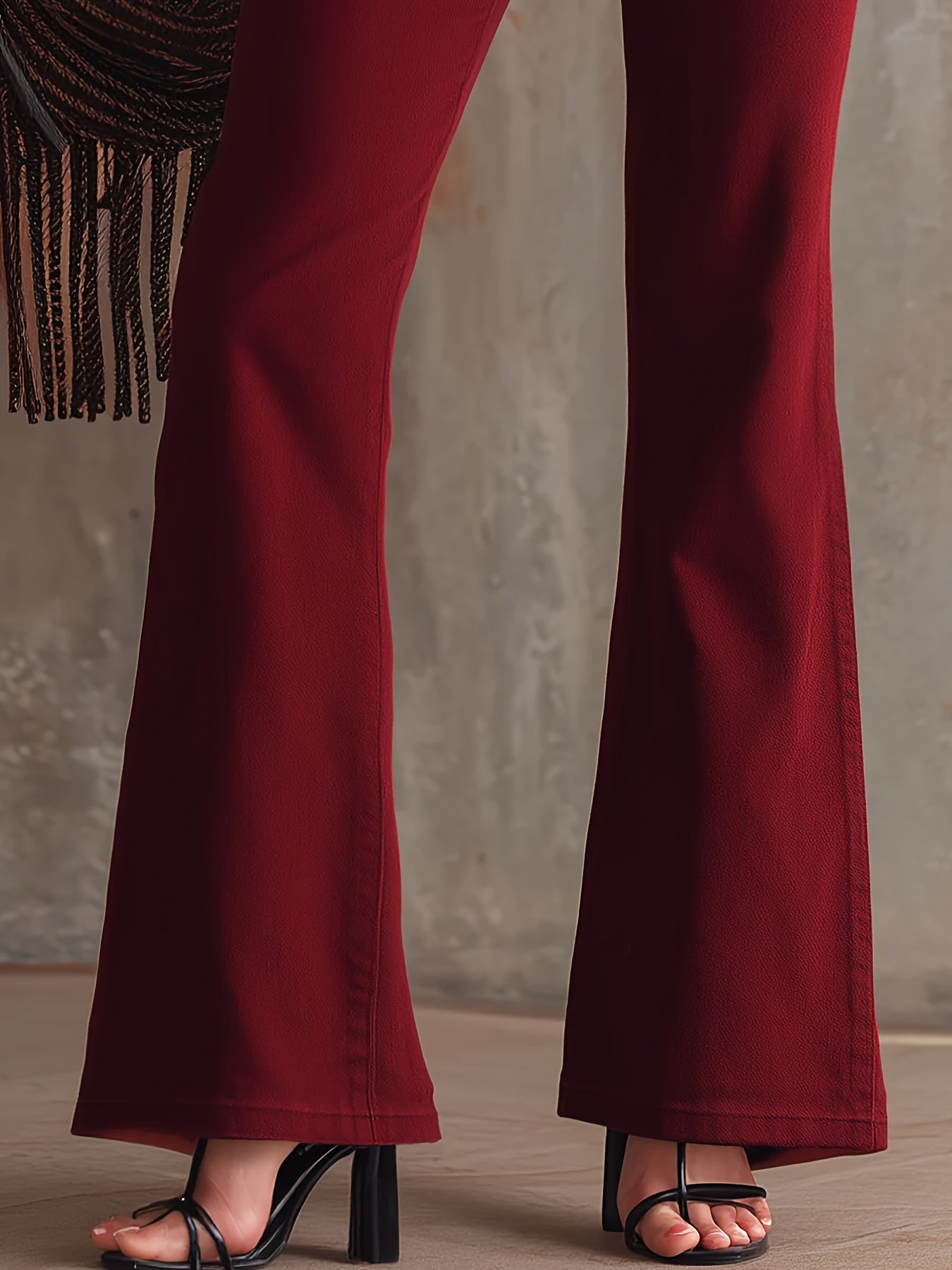 Pantalon Femme Bordeaux – Jambe Large, Taille Haute avec Boutons Blancs, Cheville Effilée, Tous Saisons