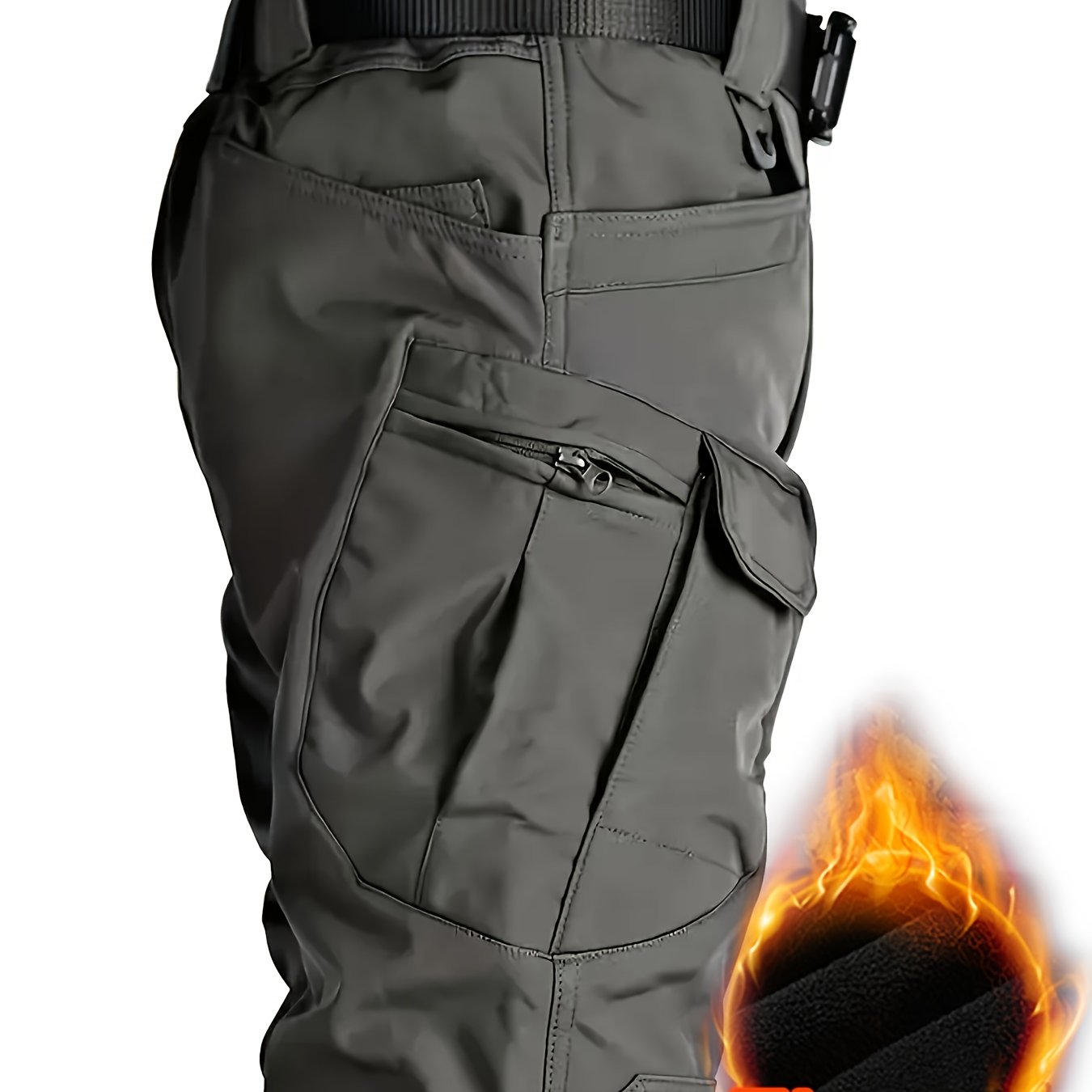 Pantalon cargo tactique en polaire pour homme – multi-poches, couleur unie, coupe-vent, tissu micro-extensible 295 g, idéal activités outdoor, randonnée et usage quotidien (sans ceinture)