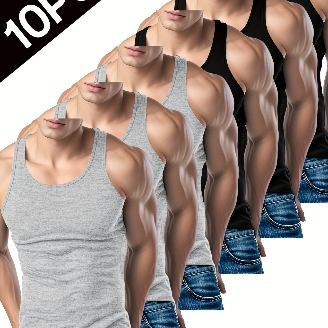 Lot de 10 Débardeurs Homme – Coupe Slim, Styles Variés