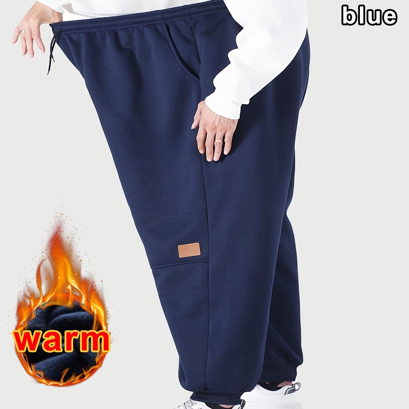 Joggers thermiques grande taille pour homme 4XL–8XL – coupe très ample, doublure effet polaire, taille à cordon, idéal hiver, sport et tenue décontractée (bleu marine)