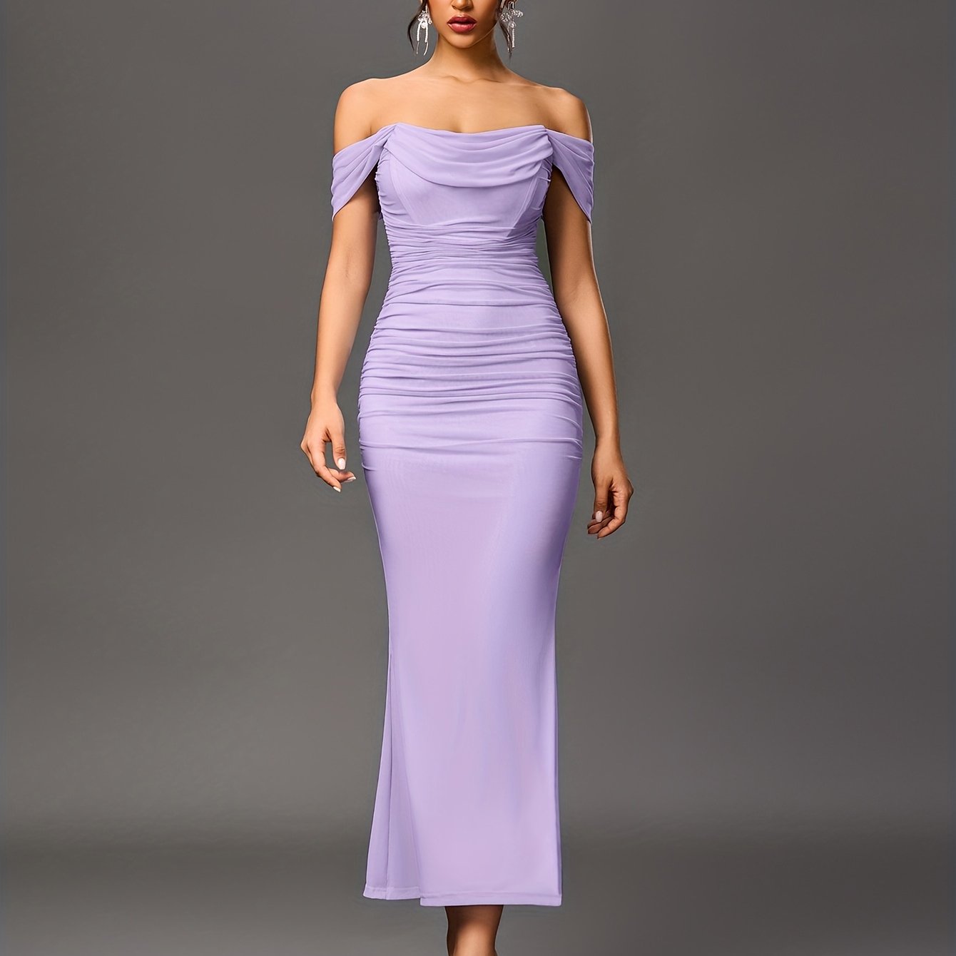 Robe Sirène Élégante Femme — Style Off-Shoulder, Robe Longue Formelle pour Soirées et Mariages, Coupe Bodycon Extensible, Tissu Non Transparent et Haute Élasticité, Tenue Formelle pour Occasions Spéciales