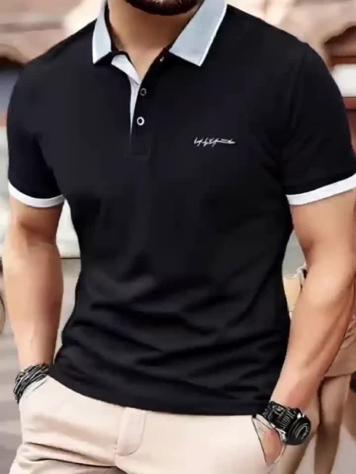 Men's Short Sleeve Shirt High-End Embroidered Summer Solid Color Top Casual Half-Sleeve Versatile Men's Clothing