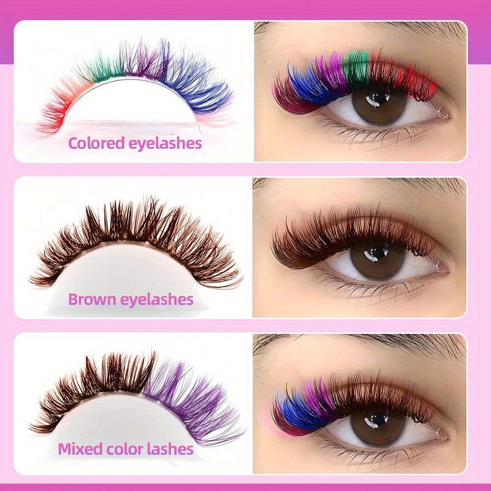 Pince à Cils avec Accessoires — Inclus Colles et Scellants, Brosse à Mascara, Faux Cils Résistants à l’Eau, Curl Intense, Réutilisables, Cils Individuels Épais et Fluffy, Idéal pour Soirées, Scènes et Festivals, Mélange de Couleurs Marron et Variées