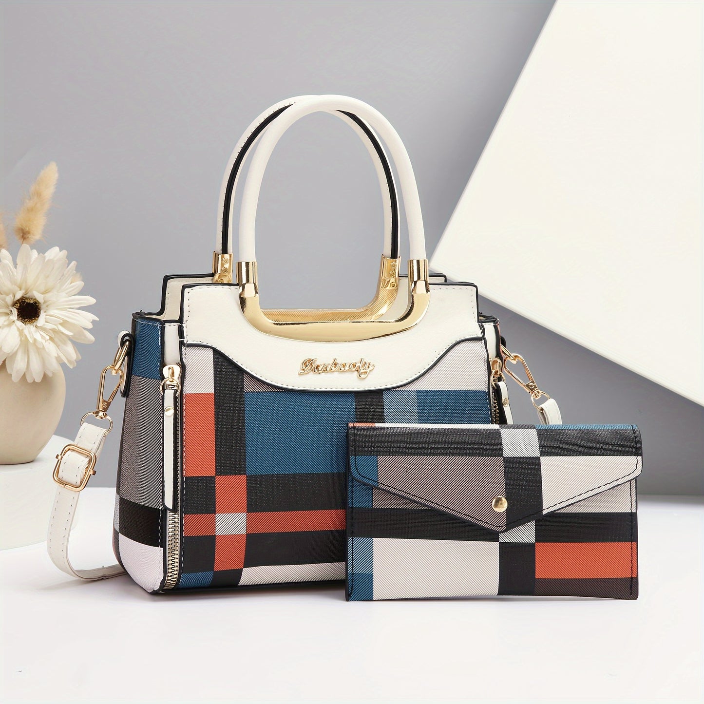 Sac à Main Femme– Élégant, Motif Plaid, Anse Fixe, Fermeture Zippée, Doublure Polyester, Imprimé Aléatoire, Idéal Cadeau