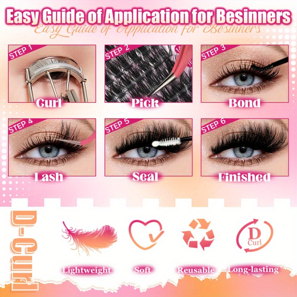 Kit d’Extensions de Cils en Paquets – C Curl, Cils Naturels Épais et Fluffy, Kit Complet avec Brosse à Cils, Colle et Scellant, Pince et Liquide, Longueurs 9-16 mm, Épaisseurs 30D/40D/50D, Parfait pour Usage Quotidien à la Maison