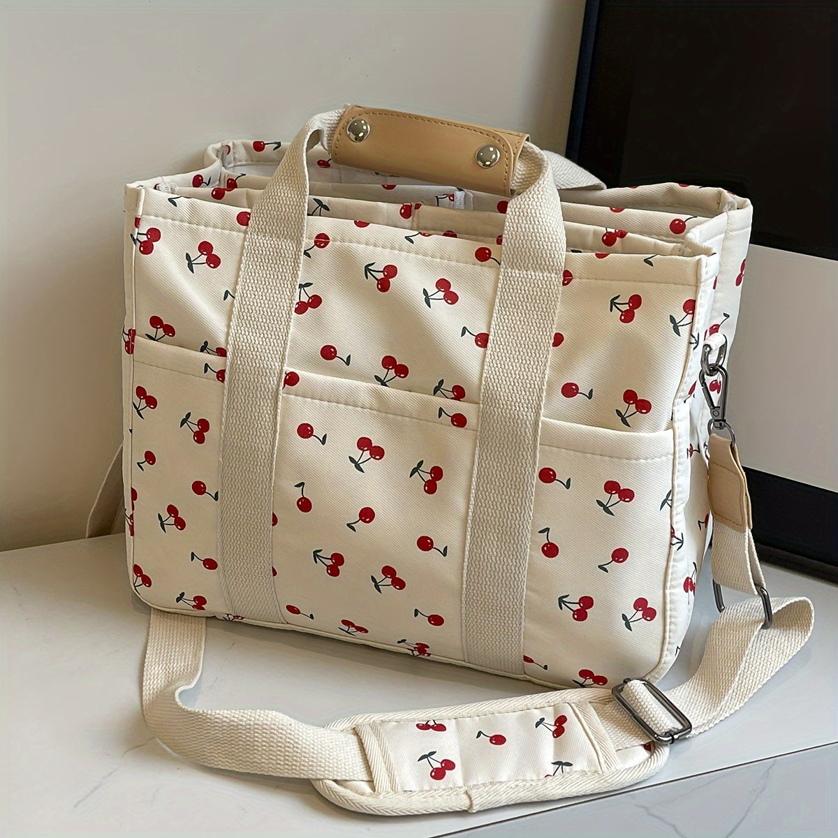 Sac Femme Grande Capacité – Imprimé Tournesol, Cabas et Bandoulière, Bandoulière Longue Ajustable, Matériel Doré, Multi-Compartiments, Tissu Durable pour Travail et Voyage