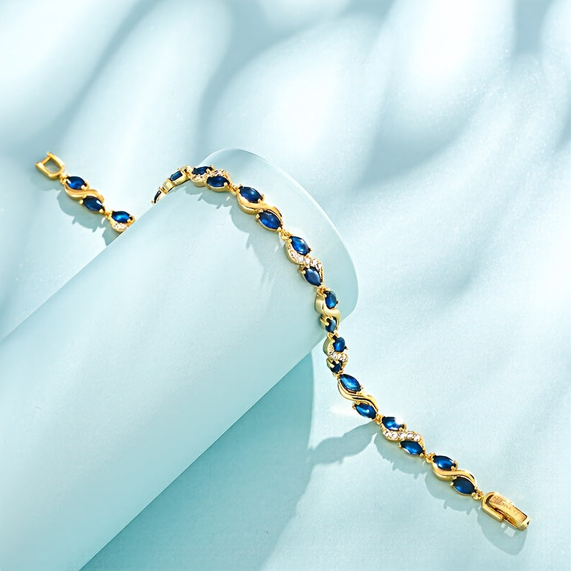 Bracelet élégant pour femme en argent 925 avec zirconia synthétique bleu 5A, accessoire tendance et raffiné, parfait comme cadeau pour une soirée en amoureux, Saint-Valentin ou pour mère et fille, livré avec coffret cadeau