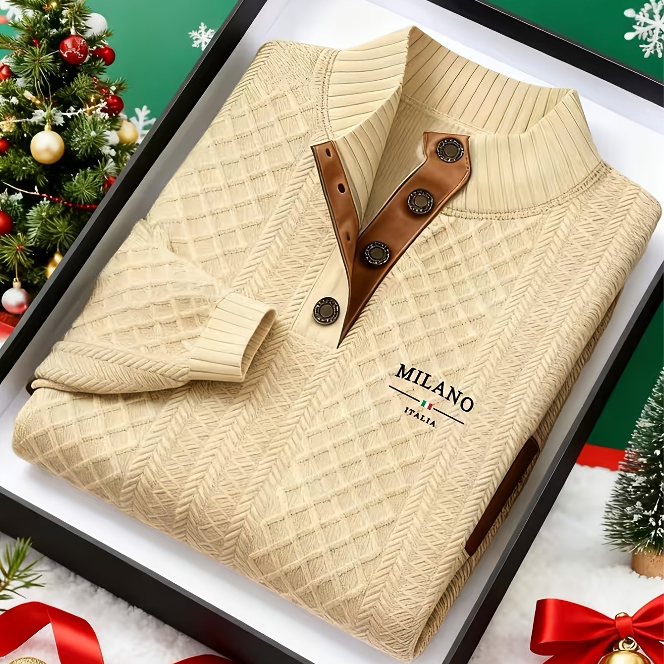 The Men'S Autumn And Winter Christmas High-Neck Jacquard Knitted Sweater Is a Casual Style Made from a Heavy 280G/M² Fabric with Random Textures. It Features a Mature And Stylish High-Neck Pullover Design, with