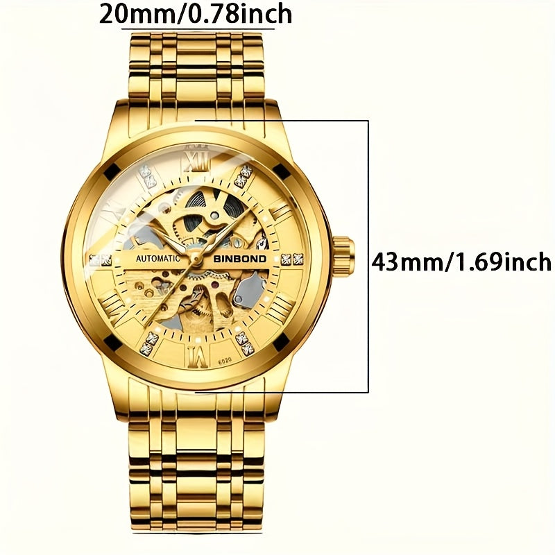 Stylish Men'S Fashion Casual Hollow Out Movement Mechanical Watch Waterproof Luminous Automatic Mechanical Watch, Without Battery