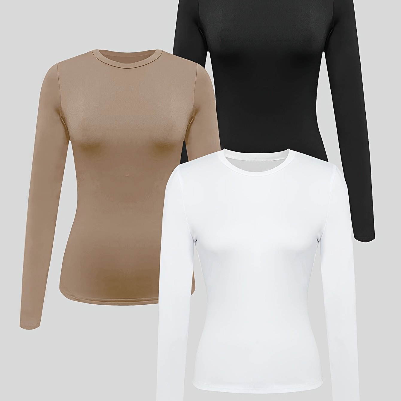 Lot de 3 T-Shirts Manches Longues Femme Couleur Unie