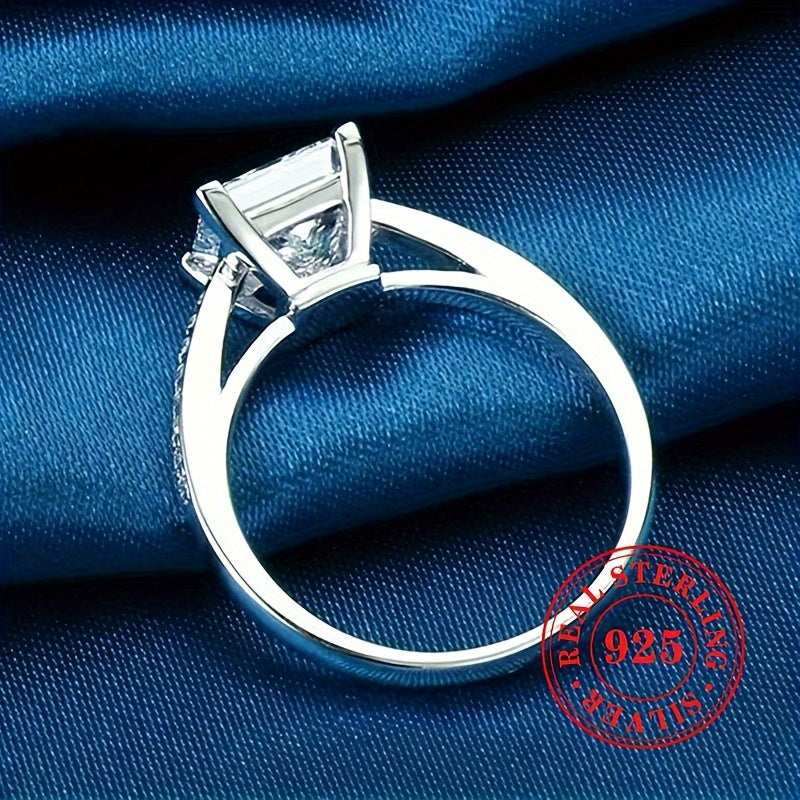 Women's S925 Sterling Silvery 4-Prong Princess Cut Cubic Synthetic Zirconia Engagement Wedding Ring, Premium Jewelry