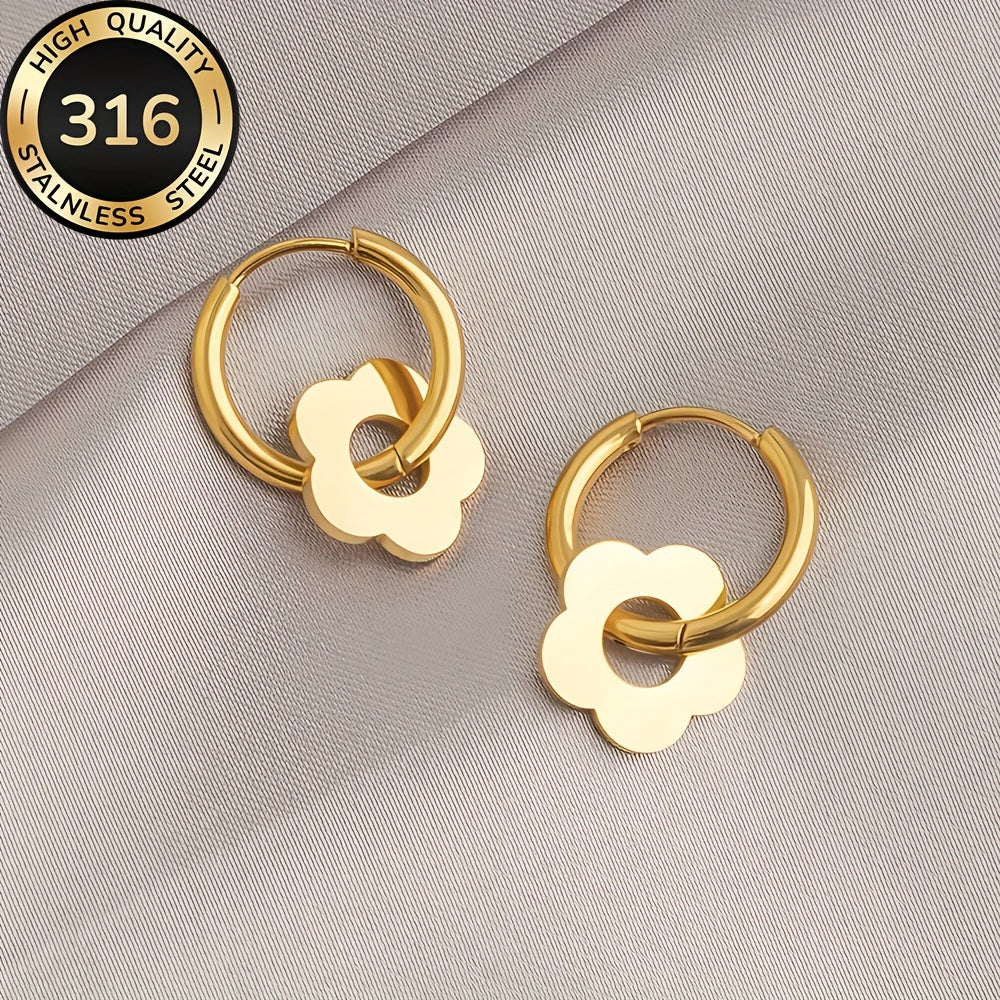 Boucles d’oreilles pendantes pour femme, acier inoxydable plaqué or 18K, hypoallergéniques et anti-décoloration, style coréen minimaliste élégant