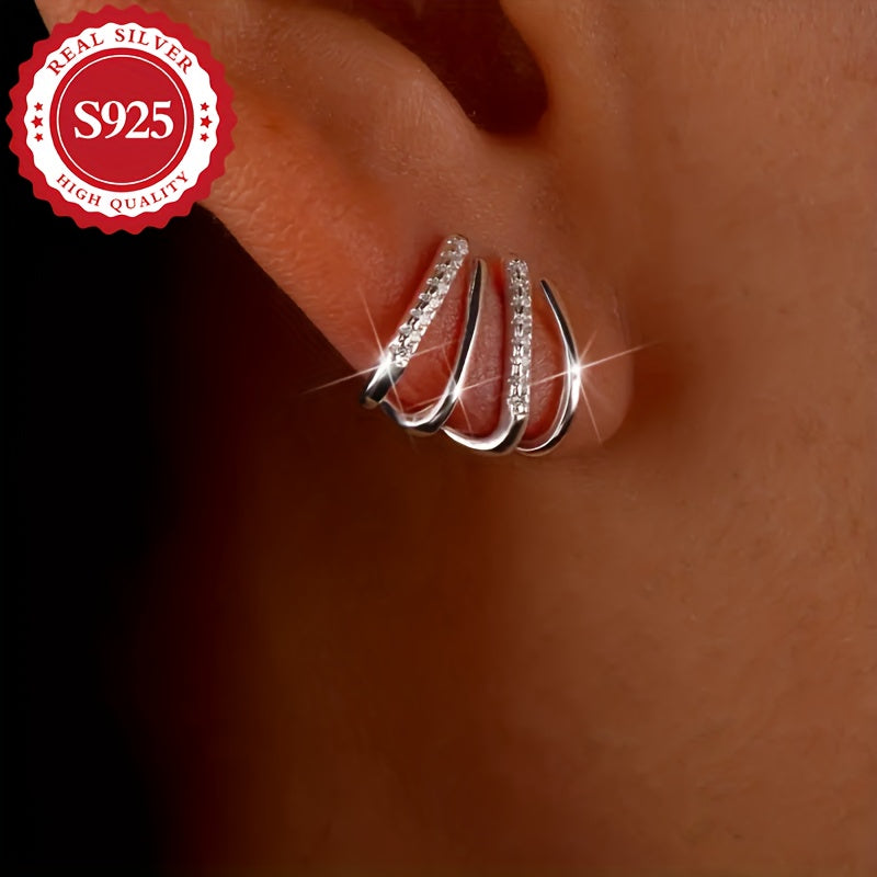 Paire de boucles d’oreilles pour femme en argent S925, serties de zirconia synthétique super scintillant, style bling-bling, exquis et élégant, adapté à toutes occasions, hypoallergénique, cadeau idéal pour Noël