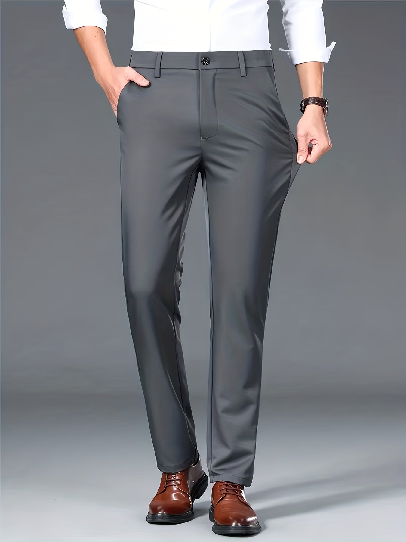 2pcs Set of Men'S Light Business Casual Pants, Suit Pants, Office Trousers, Embroidered Pattern, Elastic, Versatile, Work Wear, Professional Attire, Men'S Straight-Leg Casual Pants, Office Wear, Travel