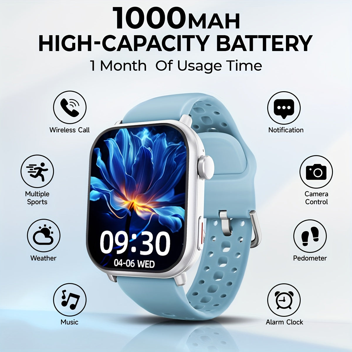 High-Quality Smartwatch with 1000 mAh Battery | 1.83-inch HD Touch Screen, Built-in Speaker, Multiple Sports Modes, Wireless Calls, Message Notifications, Music Player, Compatible with iPhone and Android, Perfect for Gifts