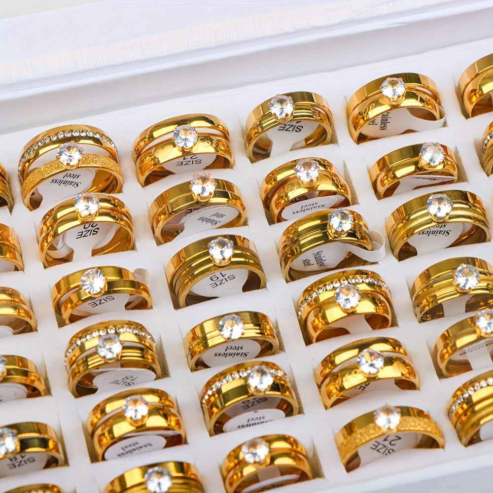 12pcs JuanMaoJuan Couple Rings - Stainless Steel Wedding Bands for Women & Men, Matching His & Hers Rings Suitable for Wedding, Party, Casual Attire - Bulk Pack (No Box Included)