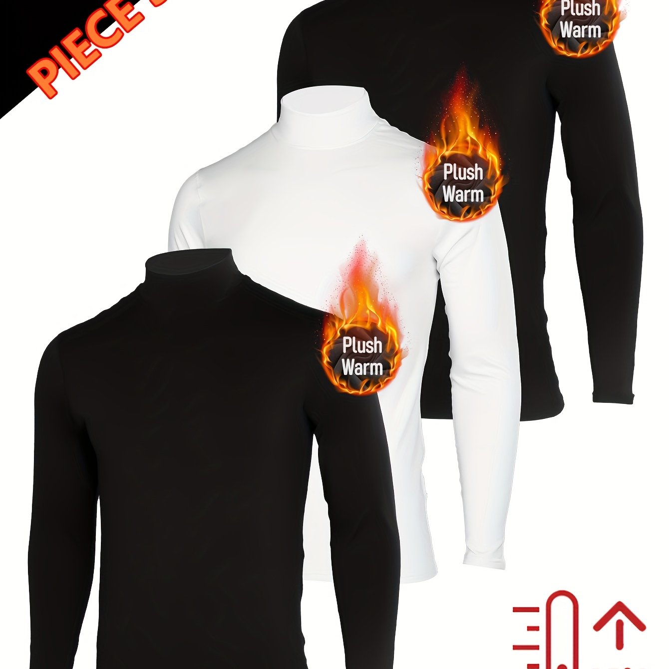 3pcs Sous-Vêtements Thermiques Homme – Col Montant Manches Longues