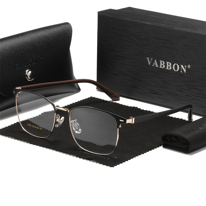 VABBON New Men's & Women's Metal-Frame Eyeglasses, a Business & Trendy Plano Eyeglasses in a Stylish Gift Box. It Comes with a Glasses Case and Cleaning Cloth, Serving as a Premium Gift, Model 3305
