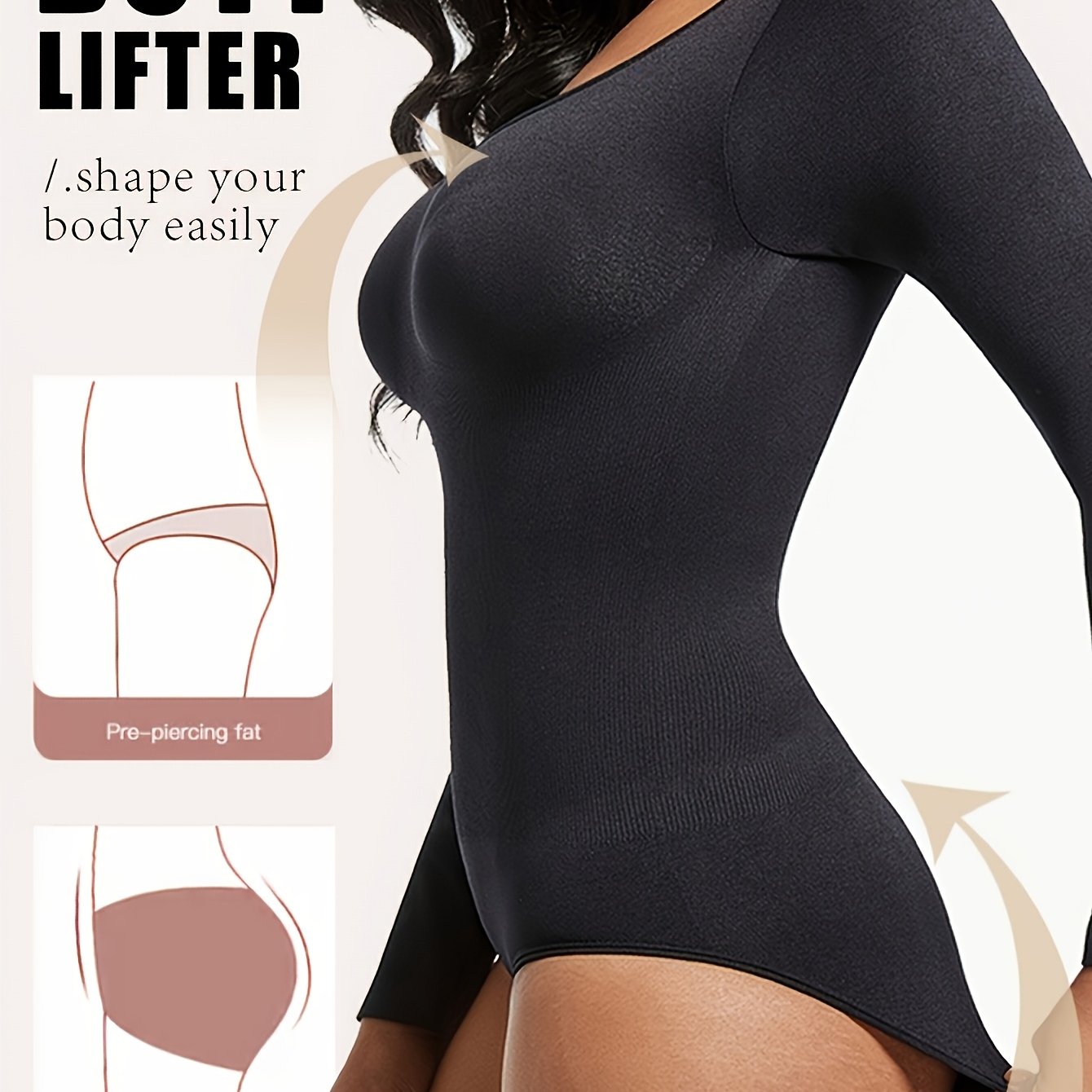 Body Femme Sexy Manches Longues – Col Rond, Taille Haute, Sans Coutures, Dos Nu Col Carré, Combinaison Short Mi-Cuisse, Idéal Fitness Printemps/Été, Tissu Lisse, Polyvalent