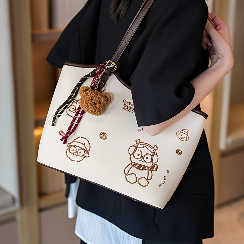 Sac Cabas Femme Stylé – Grande Capacité, Détails Marron, Motif Animal Amusant, Parfait pour le Quotidien et les Déplacements, Poignées Solides