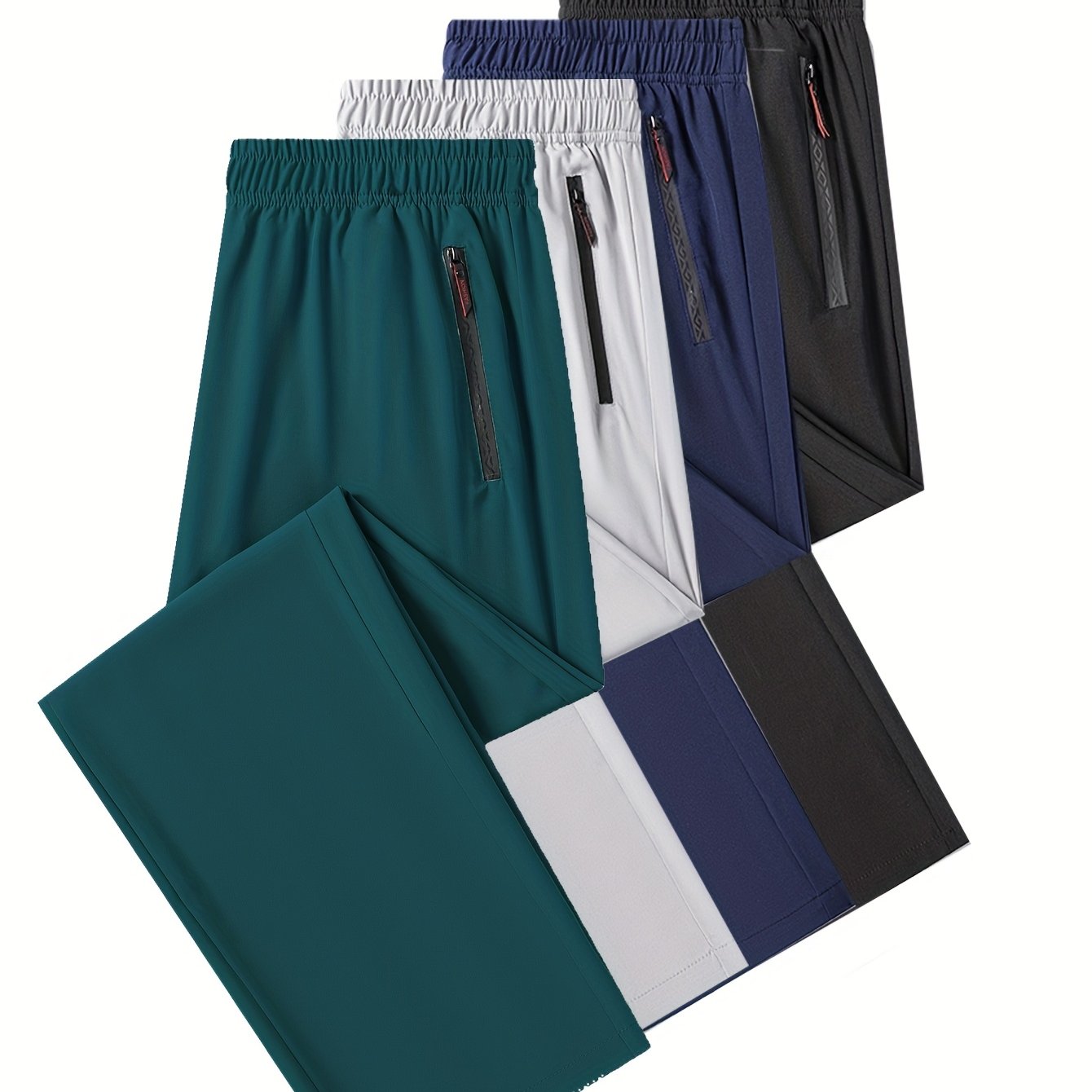 4pcs Pantalons Homme Casual – Cordon, Léger & Stretch, Poches Zippées, Running & Jogging