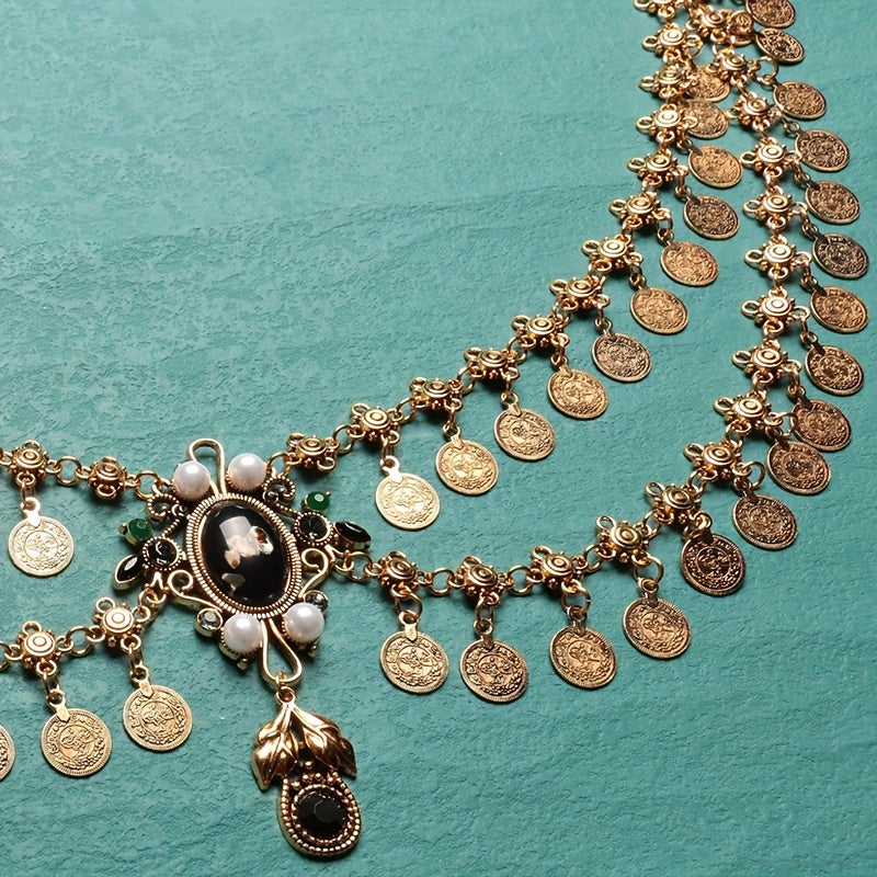 Ceinture taille élégante bohème pour femmes – Pièces et glands dorés, ceinture métallique ajustable avec breloques décoratives, idéale pour sorties décontractées, soirées, événements à la plage et occasions festives