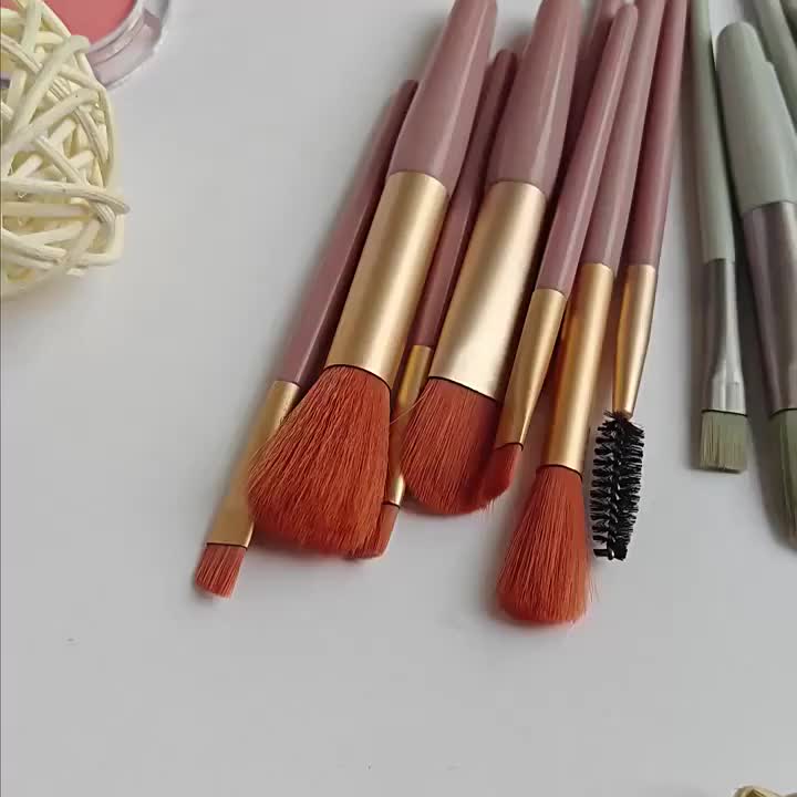 Ensemble de 14 pinceaux de maquillage professionnels | Kit cosmétique rose avec pochette de rangement, convient aux peaux beige clair, comprend des pinceaux pour fond de teint, blush et fards à paupières à poils en nylon