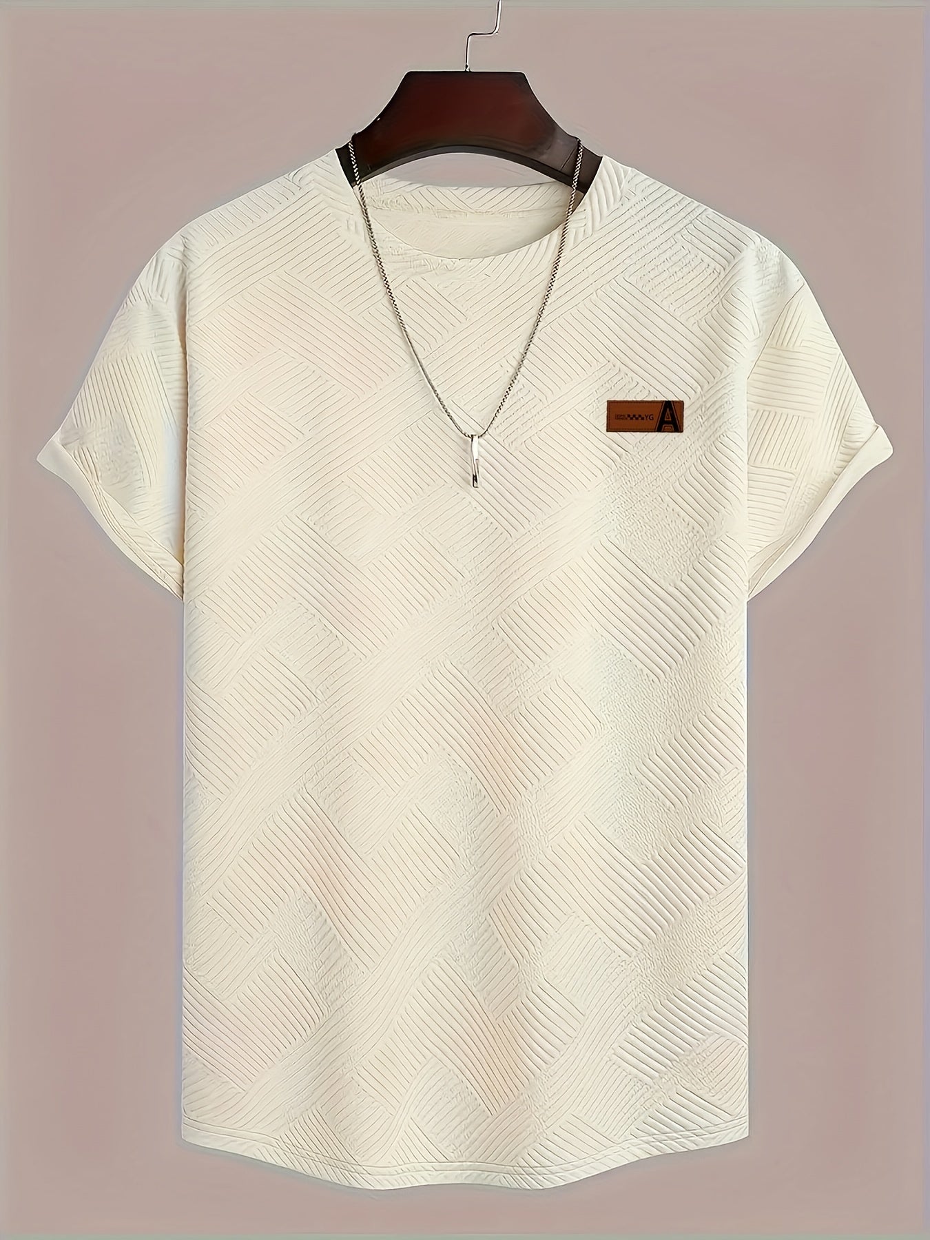 Men'S Casual Short-Sleeve T-Shirt with Decorative Patterns, Made from 100% Knit Fabric, Featuring Slight Stretch, Suitable for Formal Occasions.