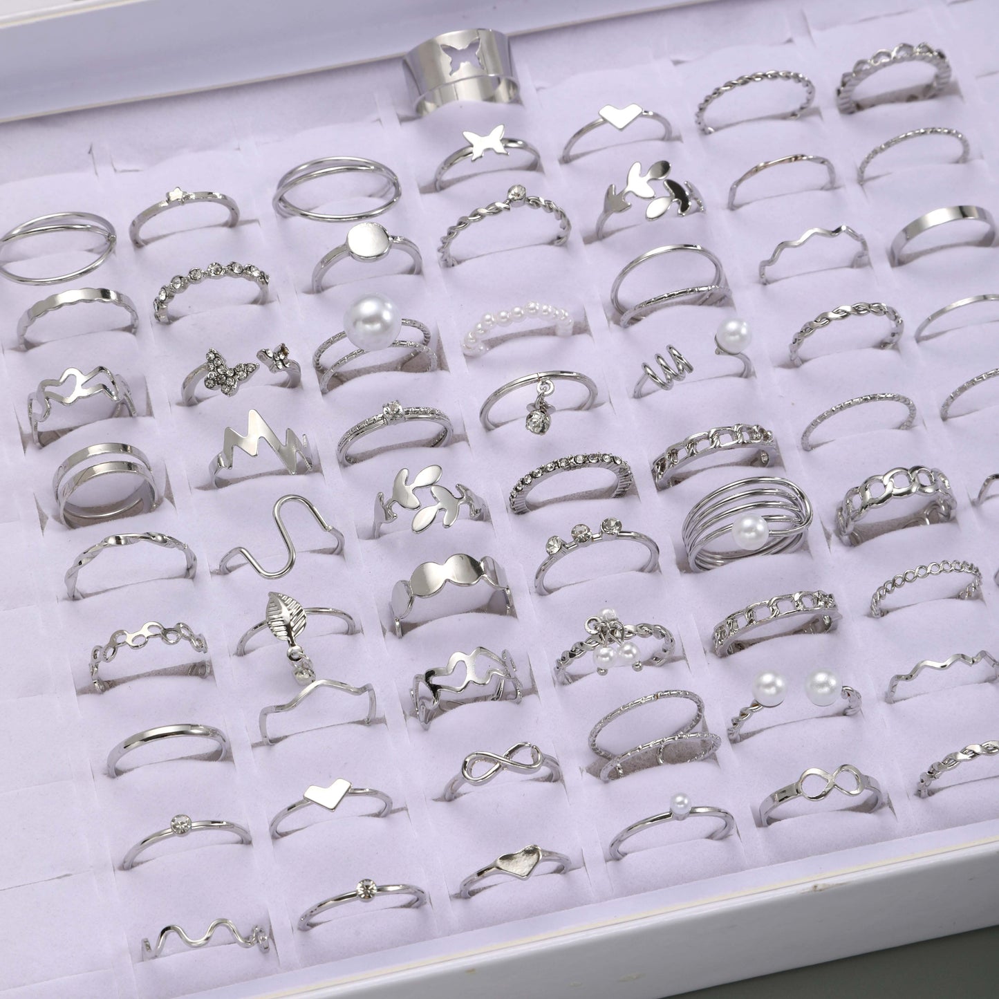 64pcs Fashion Gothic Style Silvery Hollow Stacking Ring Set for Women, Daily Wear Jewelry Accessories, No Box Included