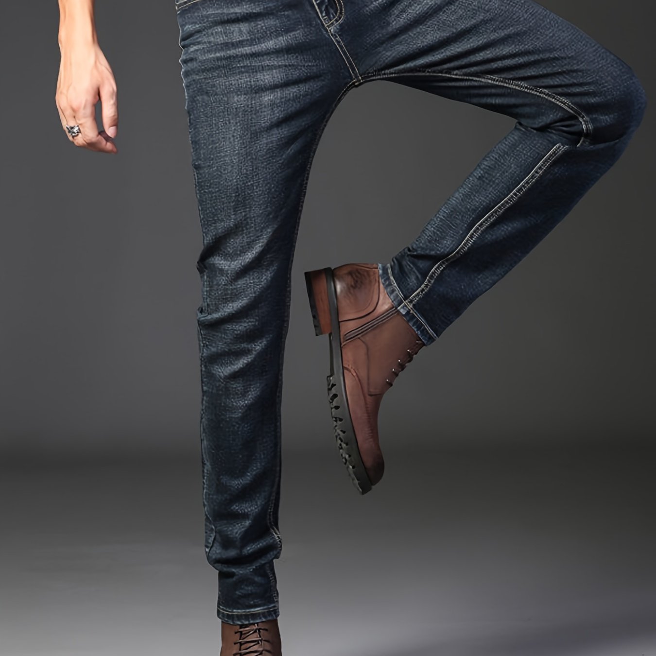 Pantalon en faux denim extensible robuste pour homme – effet usé, idéal travail, construction et usage quotidien, grande taille, toutes saisons, confortable et durable