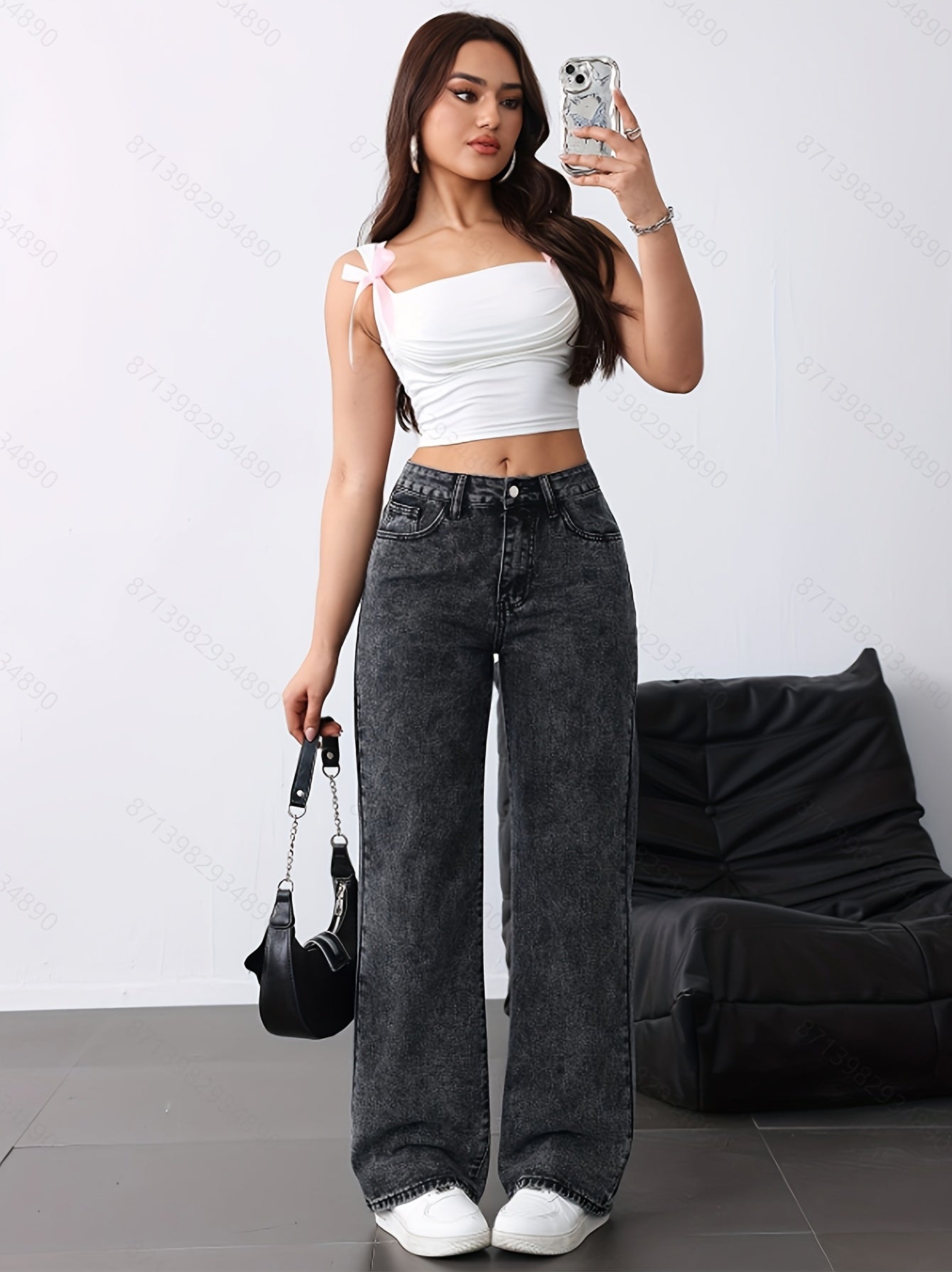 Jeans Femme Jambe Droite Ample Décontracté Polyvalent Denim