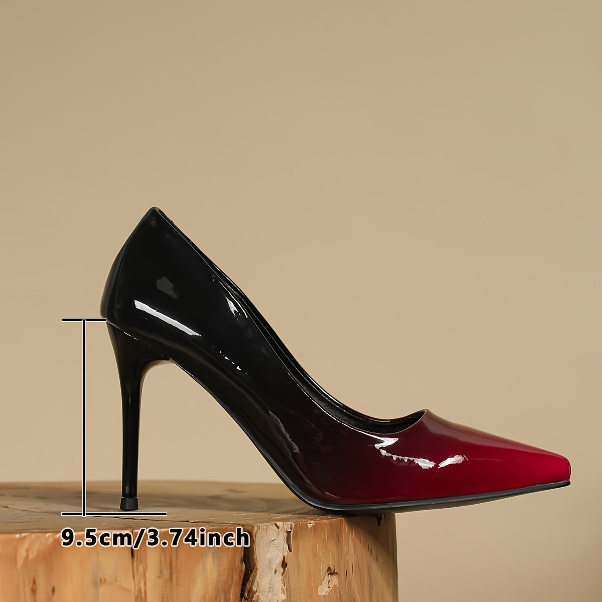 Escarpins Dégradés à Bout Pointu pour Femme – Transition Élégante du Noir au Rouge, Finition Brillante, Talons Aiguilles, Dessus Simili et Semelle TPU