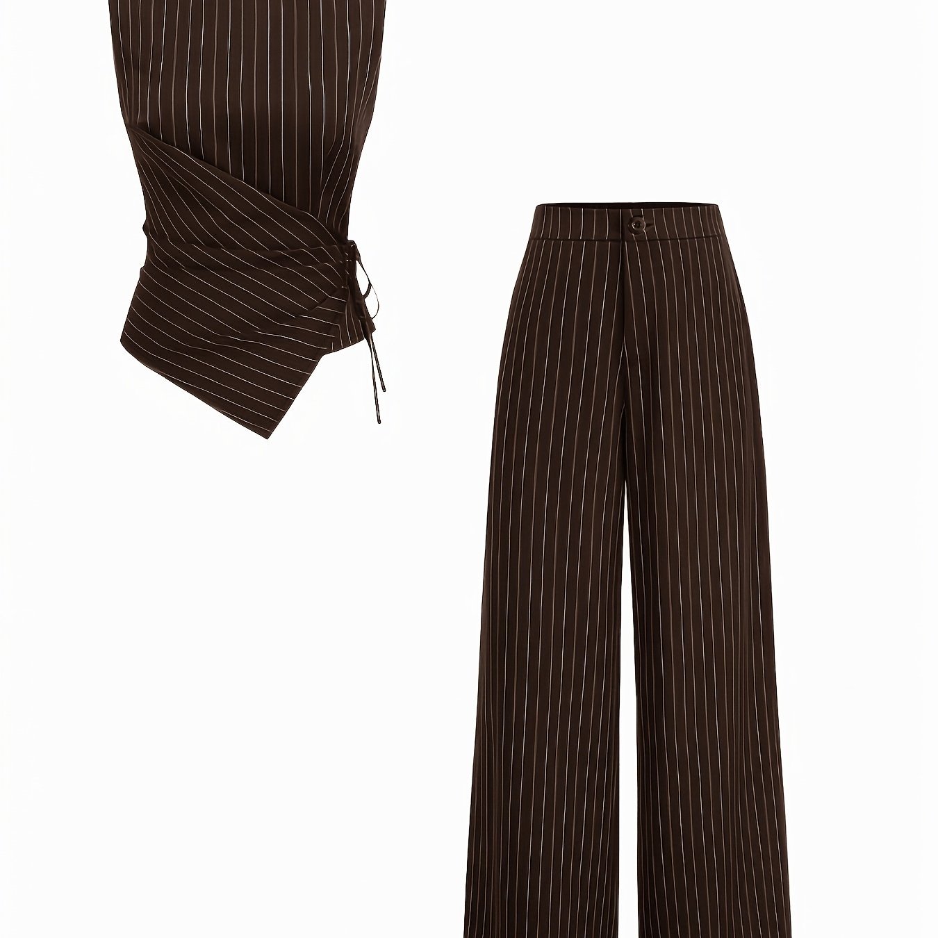 Ensemble deux pièces rayé pour femme, style décontracté chic