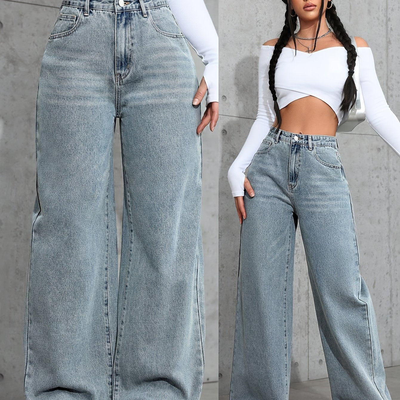 Jeans Femme Taille Haute Jambe Large Non Transparent Lavable Toute Saison Décontracté et Formel Polyvalent Durable