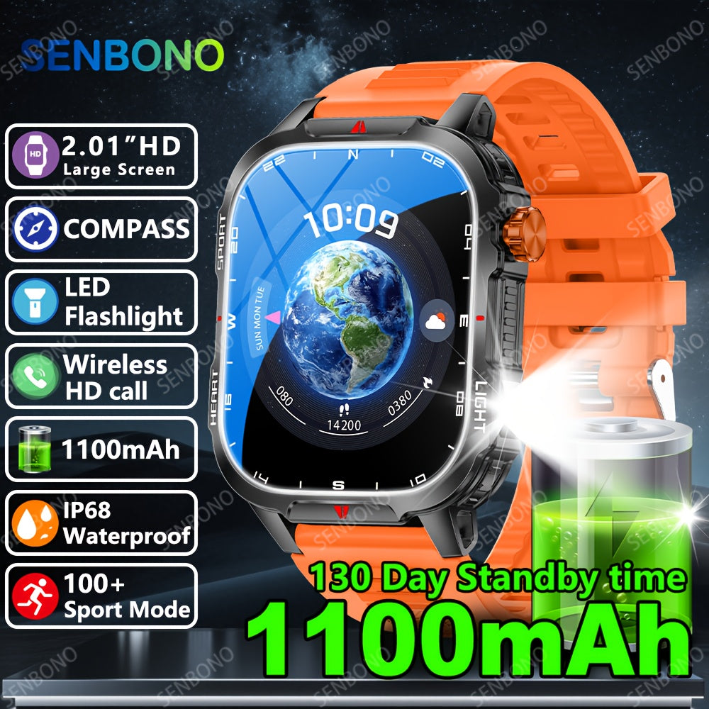 SENBONO Men'S & Women'S Smart Watch with 5.11cm HD Ultra-Large Display, 60Hz Refresh Rate, 1100mAh Battery, 130+ Day Standby Time, 200+ Watch Faces, Voice Assistant, 100+ Sport Modes, Fitness Tracker, USB Charging, Weather Fo