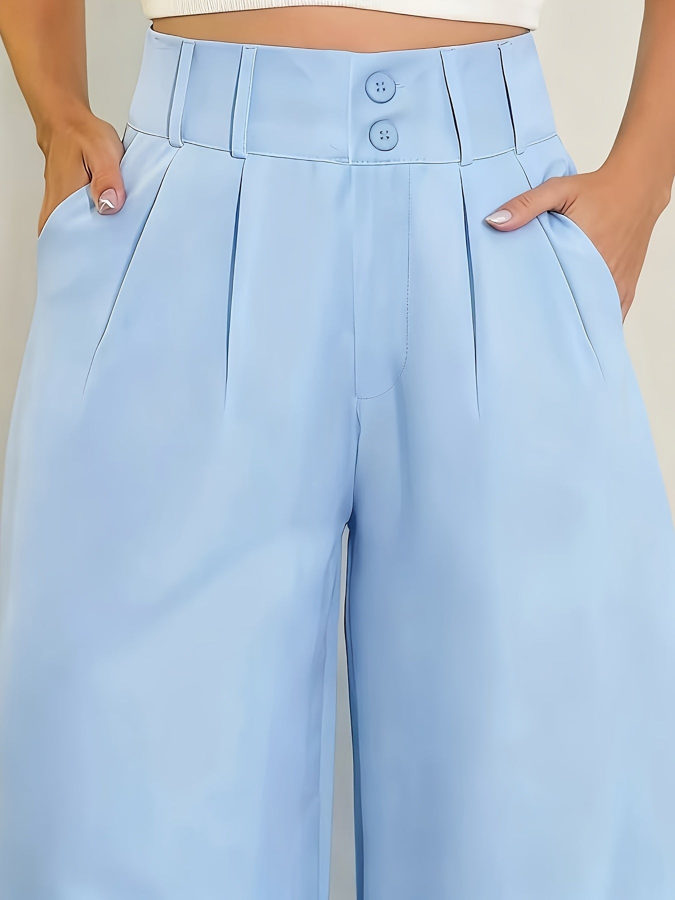 Pantalon Femme Jambe Large – Double Bouton, Non Extensible, Bureau et Décontracté, Tous Saisons
