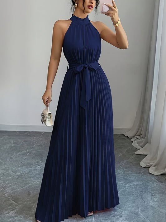 Ruffle Trim Slim-fit Pleated Dress