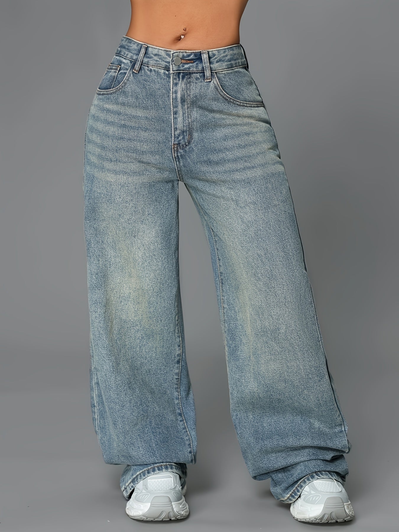 Jeans Femme Bleu Clair Original 5 Poches Jambe Droite Confortable Toute Saison Longue