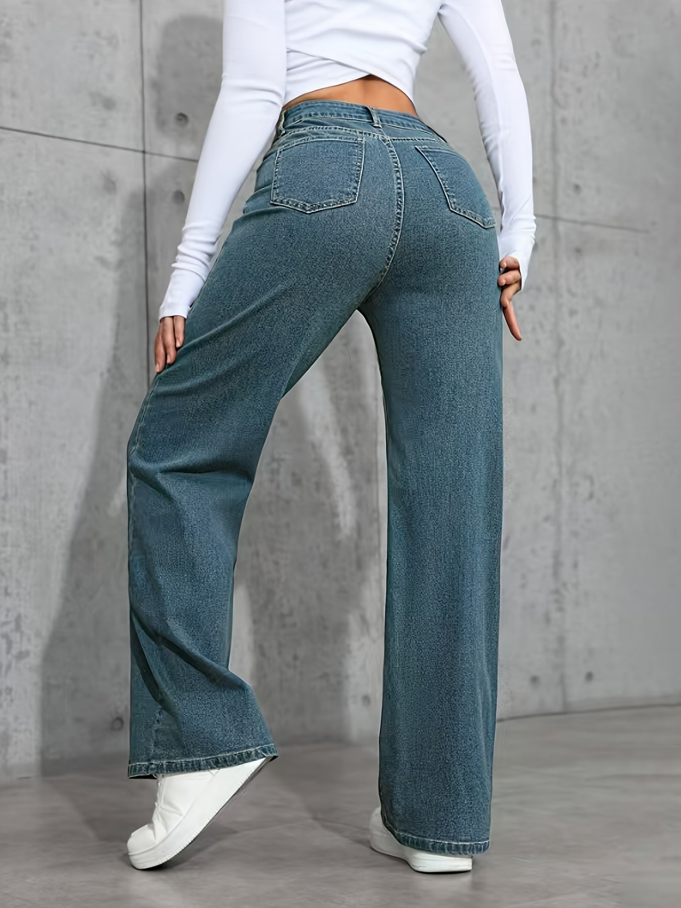 Pantalon Femme Taille Haute Bleu Jambe Droite Extensible Poches Confortable Style Décontracté 2025 Denim Rétro Résistant Slim Streetwear