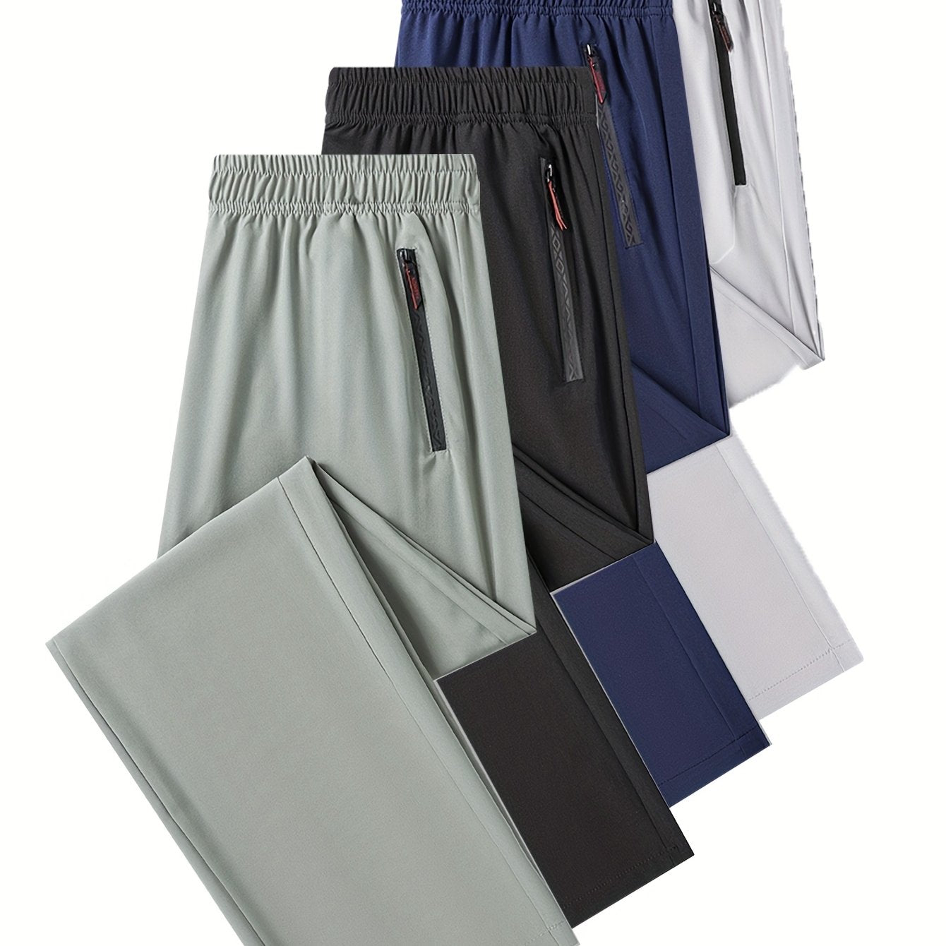 4pcs Pantalons Homme Casual – Cordon, Léger & Stretch, Poches Zippées, Running & Jogging